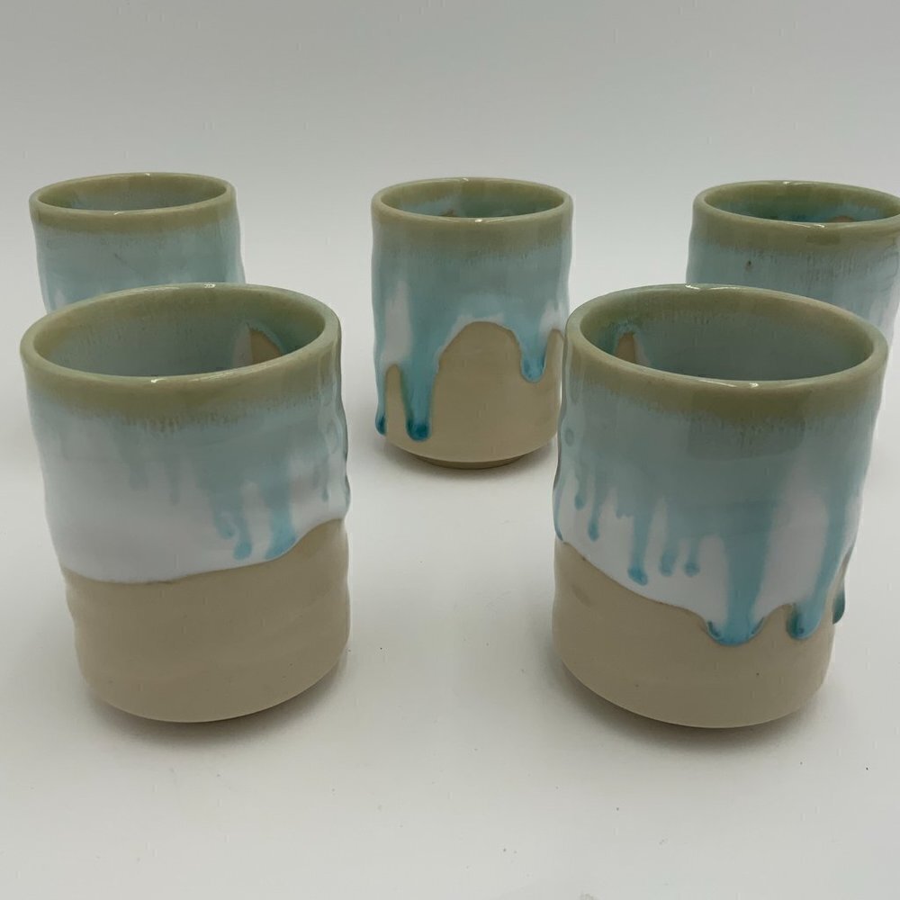 Set of 5 Mino Ware Japan Pottery Yunomi Chawan Teacups Frost White/Glacier Blue - Picture 10 of 12